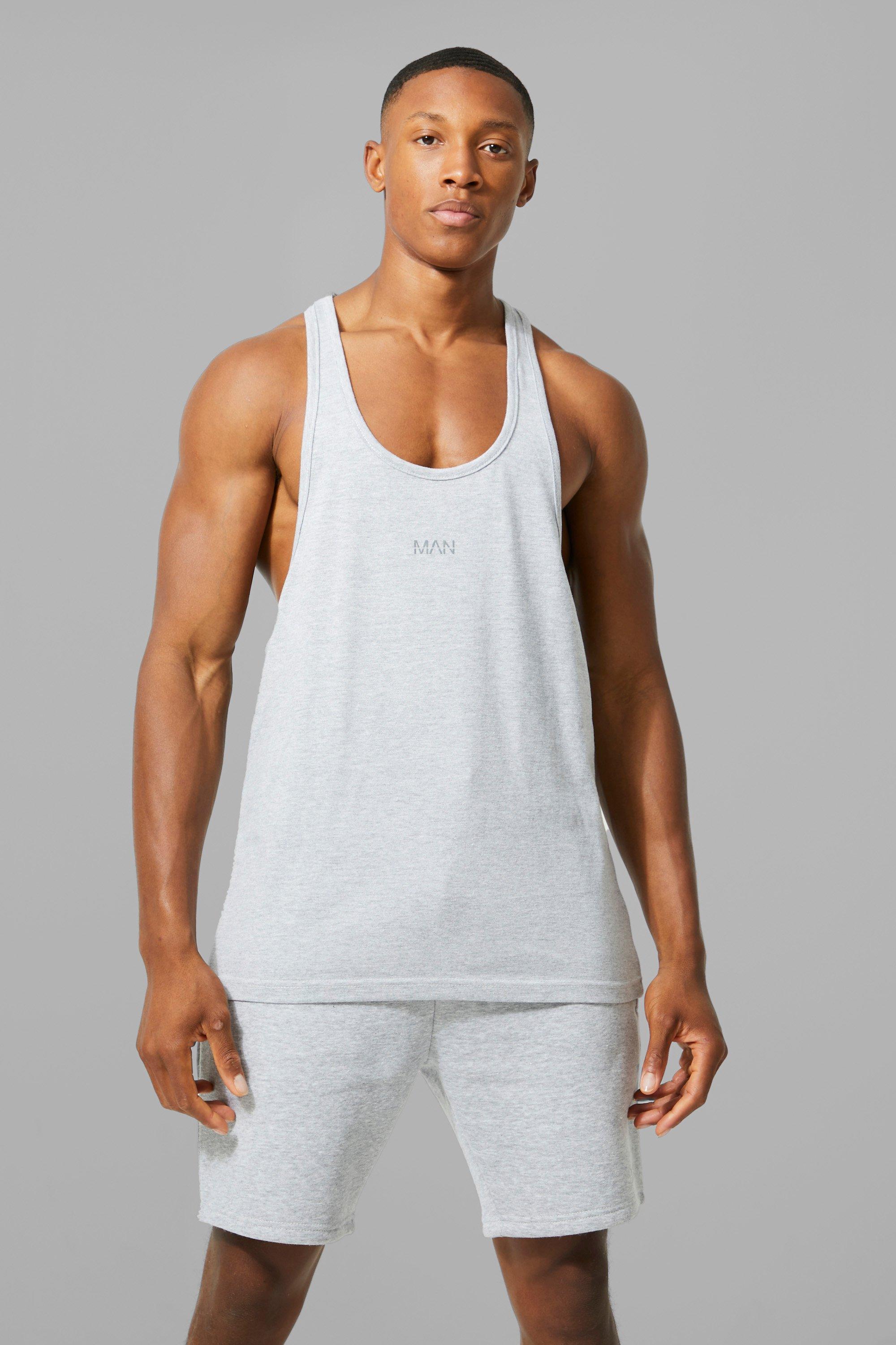 Mens Grey Man Active Gym Basic Stringer Vest, Grey